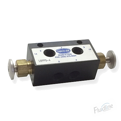 1/8 NPT, 4-Way, Double Small Palm Button, Detented, 18 Series Valve